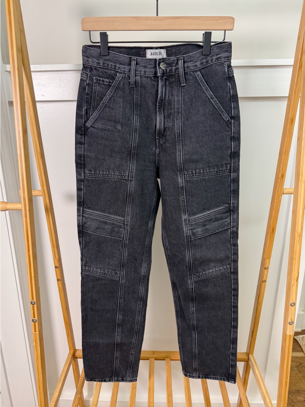 Agolde Washed Black Patchwork Utility Jeans